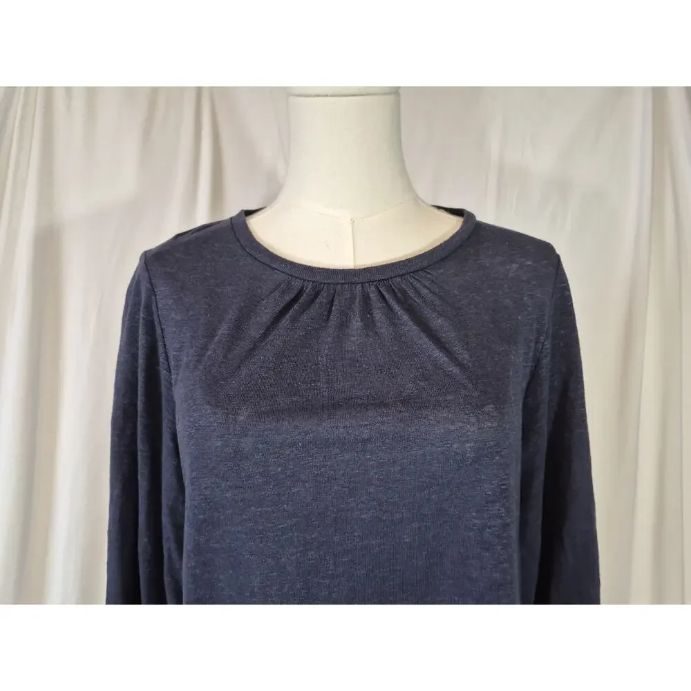 Boden Womens *IN NAVY BLUE* 100% Linen Gathered Neck Jersey Top Small